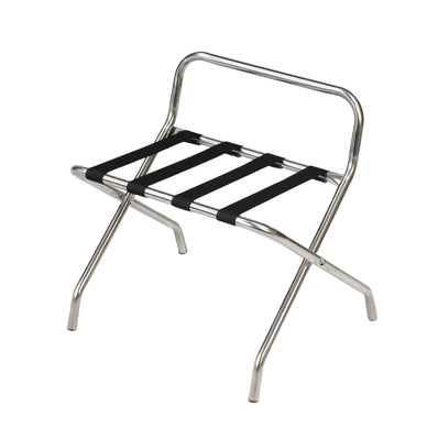 Luggage & Baggage Rack with 5 belts High Back Folding Chrome Metal Hotel Guest Closets 1/Pack