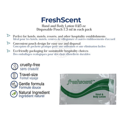 Freshscent™ Hand and Body Lotion 0.25 oz Disposable Pouch 7.5 ml (Count 1000's/Pack)