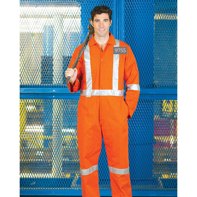 Coveralls Poly/Cotton Twill with 2" Silver Tape Concealed Two-Way Zipper, Action-Back, Multiple Pockets Available sizes Reg-Tall Color Orange (Sold as 1's/ Pack)