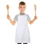 Delantal para niños sin bolsillos Tejido de sarga 7,1 oz 100 % poliéster hilado Tamaño 16 pulgadas de ancho x 21 pulgadas de largo Color blanco Paquete de 6