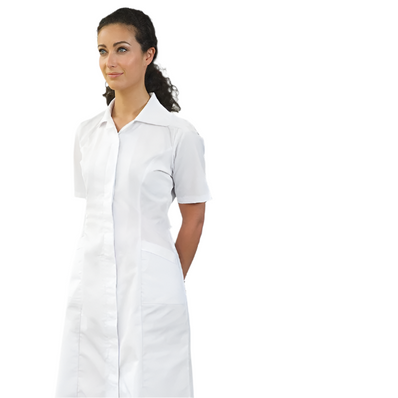 PREM. PRINCESS LINE DRESS Snap Closure Short Sleeve/Long Sleeve 2 Pockets Color White or Royal Blue sizes XS-L