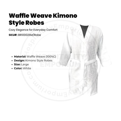Waffle Weave (100%C) Kimono Style Robes Merit Spa Collection White Size Unisex Large 2/Pack