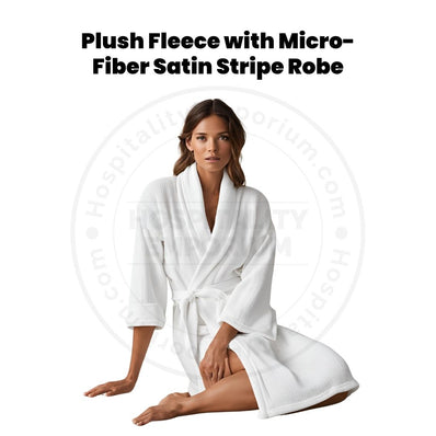 Felpa de vellón (100 % vellón coral P) con rayas de satén de microfibra, cuello chal de 300 g/m², unisex, blanco, paquete de 2