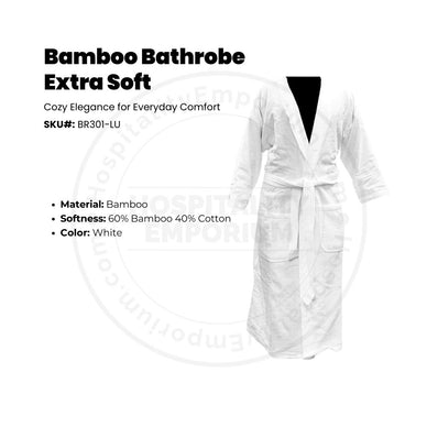 Bamboo Bathrobe Extra Soft 60%Bamboo 40%Cotton White 2/ Pack