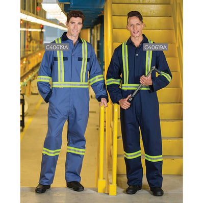 Coveralls 100% Cotton Twill with 2" Reflective Tape  reinforced, Two-Way Zipper and Snap Closures Adjustable Cuffs (Sold as 1's/ Pack)