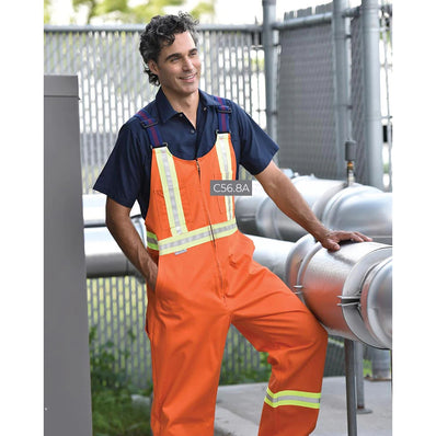 Bib-Overalls 100% Cotton Twill with 2" Reflective Tape, Zipper Front, Adjustable Shoulder Straps Multiple Pockets MULTICOLOR Available sizes SM-XL (Sold as 1's/ Pack)