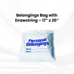 FreshScent Belongings Bag with drawstring (white with blue imprint) 17" x 20"