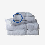 WHITE Premium Face Towel Dobby Border (Round Corner) 100% Cotton 13x13" #1.50 lbs/ dz  (Count 43's/ Box)