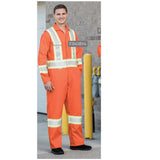 Flame-Resitstant Coveralls Cotton/Nylon Twill with 4â€ Reflective Tape. Brass Zipper, Action-Back Multiple Pockets, Color Orange Available sizes Reg-Tall (Sold as 1's/ Pack)