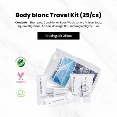 Body Blanc Travel Kit - Shampoo, Conditioner, Body Wash, Lotion, Soap, Massage Bar