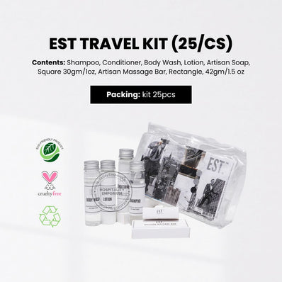 EST. Travel Kit - Shampoo, Conditioner, Body Wash, Lotion, Soap, Massage Bar