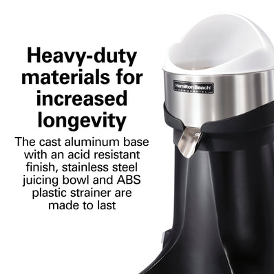 HAMILTON BEACH FreshMark™ Electric Citrus Juicer, 3/8 HP, 3 Reinforced Reamer Sizes, Rubber Collar