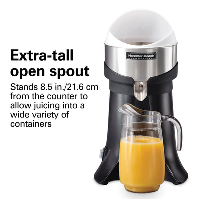 HAMILTON BEACH FreshMark™ Electric Citrus Juicer, 3/8 HP, 3 Reinforced Reamer Sizes, Rubber Collar