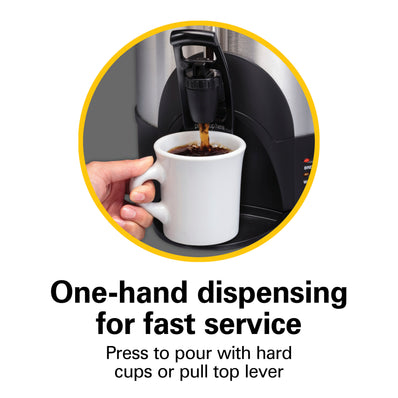 HAMILTON BEACH  40-Cup Coffee Urn, Alum., one hand dispensing, coffee level indicator
