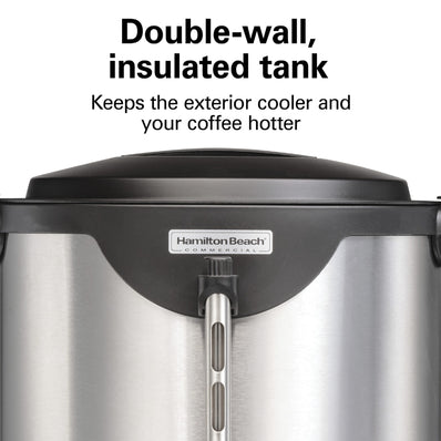 Hamilton Beach Commercial, Stainless Steel Urn, 75 cup, one hand dispensing, coffee level indicator