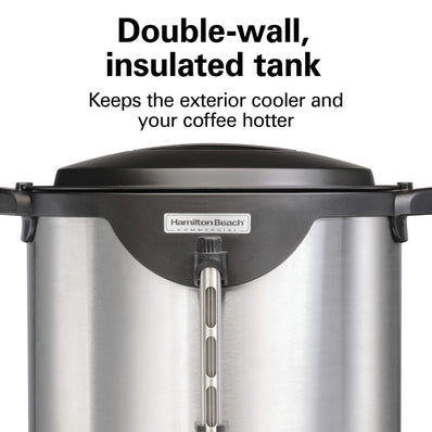 Hamilton Beach Commercial, Stainless Steel Urn, 100 cup, one hand dispensing, coffee level indicator