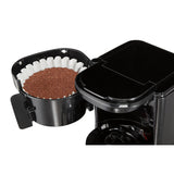 Cafetera de 4 tazas, apagado automático, cesta de preparación abatible y elevable, color negro, con jarra de acero inoxidable, paquete de 2