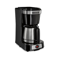 Cafetera de 4 tazas, apagado automático, cesta de preparación abatible y elevable, color negro, con jarra de acero inoxidable, paquete de 2