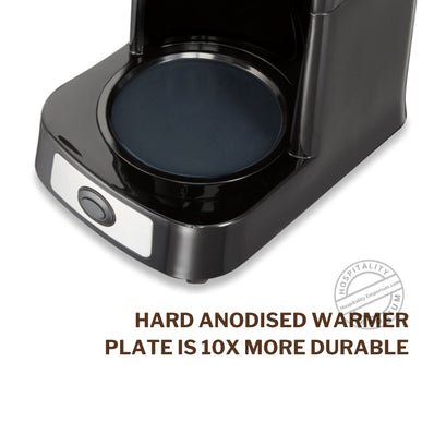 Cafetera de 4 tazas, apagado automático, cesta de preparación abatible y elevable, color negro, con jarra de acero inoxidable, paquete de 2