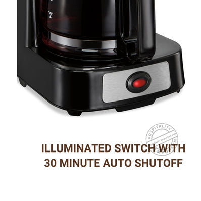 Cafetera de 4 tazas, apagado automático, cesta de preparación abatible y extraíble, color negro, con jarra de vidrio, paquete de 2