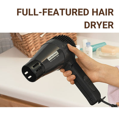 Hamilton Beach Hand Held Hair Dryer, 1875 Watts, Retractable Cord, Folding Handle, Tourmaline, Auto Safety Shut Off, Dark Grey