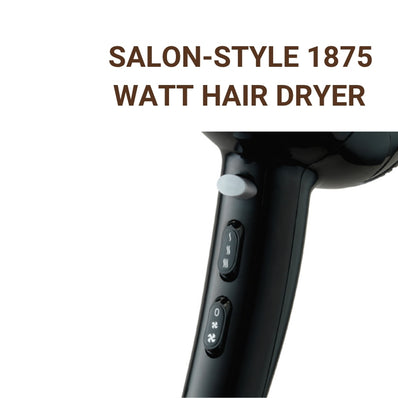 Hamilton Beach Hand Held Hair Dryer, 1875 Watts, Full-Size, Concentrator, Removable Lint Filter, Black