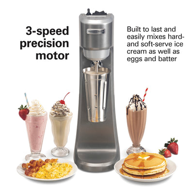 HAMILTON BEACH Drink Mixer, Single Spindle, 1/3 HP, Stainless Steel Agitator, 3 Speeds