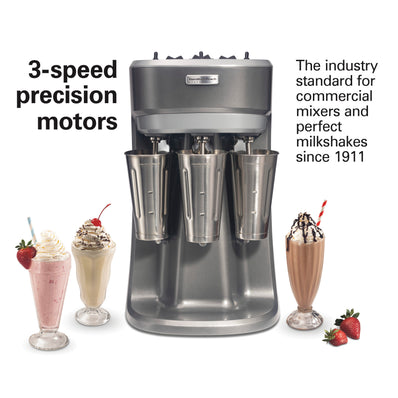 HAMILTON BEACH Drink Mixer, Triple Spindle, 1/3 HP, Stainless Steel Agitator, 3 Speeds,