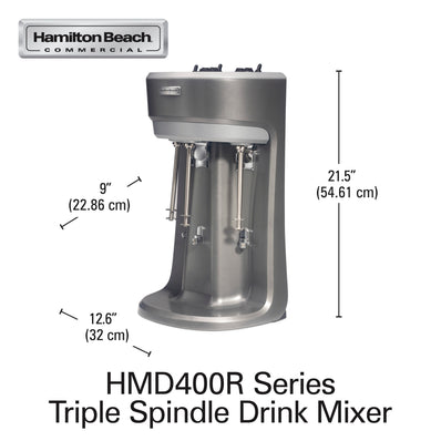HAMILTON BEACH Drink Mixer, Triple Spindle, 1/3 HP, Stainless Steel Agitator, 3 Speeds,