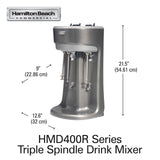 HAMILTON BEACH Drink Mixer, Triple Spindle, 1/3 HP, Stainless Steel Agitator, 3 Speeds,