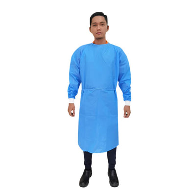 ISOLATION Gown Disposable Knit Cuffs Fabric Non-Wovem 45GSM Color Blue