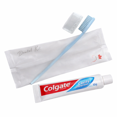 Dental Kit Bulk (white toothbrush +10g Colgate toothpaste) Guest Bathroom Amenity in White Plastic Bulk Packing