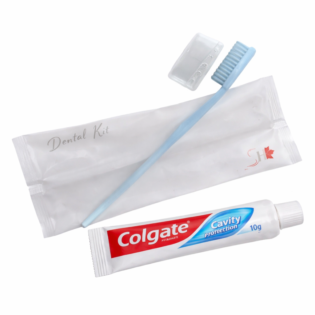 Dental Kit Bulk (white toothbrush +10g Colgate toothpaste) Guest Bathroom Amenity in White Plastic Bulk Packing