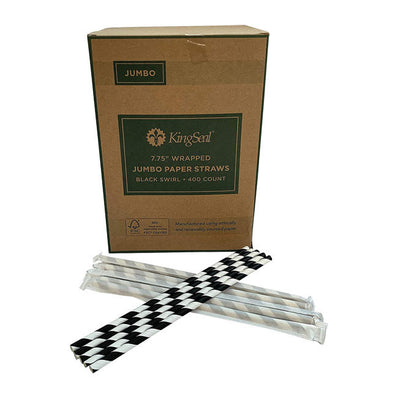 Paper Straw Jumbo Black Swirl 7 3/4" 400 ct