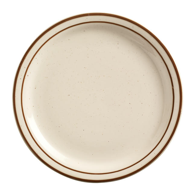 Desert Sand Plate Cream White with Brown Bands and Speckles 10 1/2" 1 dz