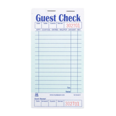 Guest Check Book Carbonless 1 Part Booked 10 ct