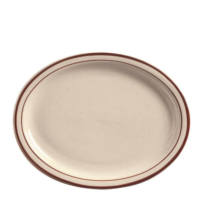 Desert Sand Platter Cream White with Brown Bands and Speckles 13 1/2" 1 dz
