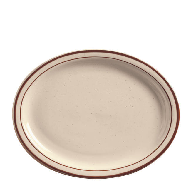 Desert Sand Platter Cream White with Brown Bands and Speckles 13 1/2" 1 dz