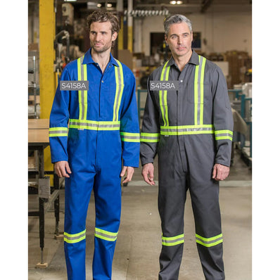 Coveralls Poly/Cotton Twill with 2" reflective Tape Concealed Two-Way Zipper, Multiple Pockets MULTICOLOR Available sizes Reg-Tall  (Sold as 1's/ Pack)