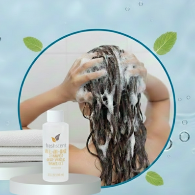 FreshScent 2 oz. Shampoo/Shave Gel/Body Wash (3 in 1)  (clear bottle) 96's units/cs