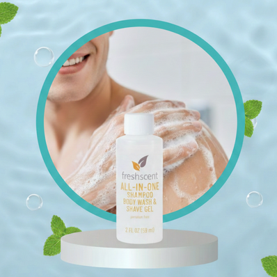 FreshScent 2 oz. Shampoo/Shave Gel/Body Wash (3 in 1)  (clear bottle) 96's units/cs