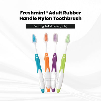 FreshMint Adult Rubber Handle Nylon Toothbrush 144's units/cs