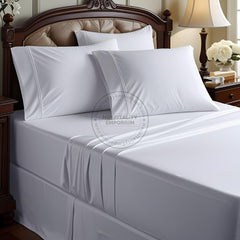 Sábana ajustable de algodón y poliéster de percal premium T-250, tamaño COMPLETO, 54" x 80" x 15", Thomaston Mills, EE. UU., color blanco, paquete de 3
