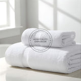 WHITE Economy Bath Towel Cam Border Cotton-Poly Blend 24x48" #8.0 lbs/ dz