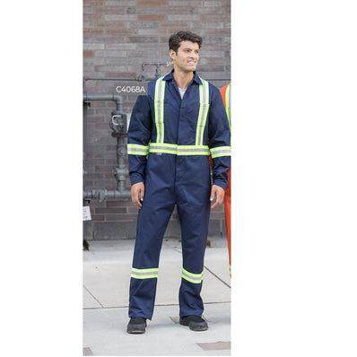 Coveralls 100% Cotton Twill with 2" Reflective Tape Concealed Metal Buttons, Multiple Pockets, Straight Back MULTICOLOR Available sizes Reg-Tall (Sold as 1's/ Pack)