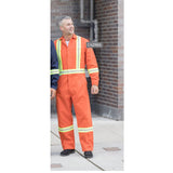 Coveralls 100% Cotton Twill with 2â€ Reflective Tape Concealed Metal Buttons, Multiple Pockets, Straight Back Color Orange Size Reg-Tall
