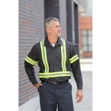 Work Shirt Poly/Cotton with 2" Reflective Tape, Short Sleeves, 2 Pockets, Snap Closures Color  Navy Available sizes XS-XL  (Sold as 3's/ Pack)