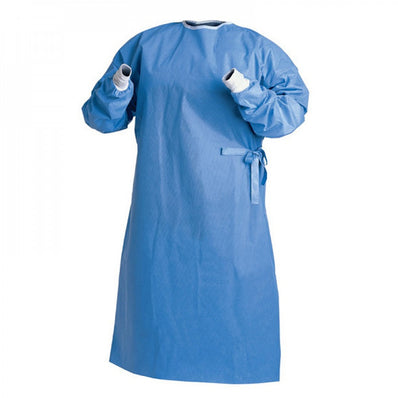 ISOLATION Gown Disposable Knit Cuffs Fabric Non-Wovem 45GSM Color Blue