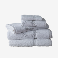 WHITE Premium Bath Towel Dobby Border 100% Cotton Ring Spun 27x50" #14.0 lbs/ dz