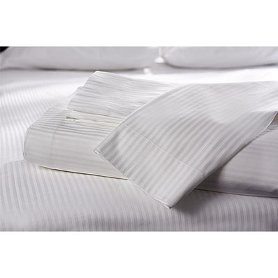 T-260 Luxury Percale Cotton-Poly Fitted Sheets TWIN 39"x80"x15" color: White 1cm striped 3/Pack